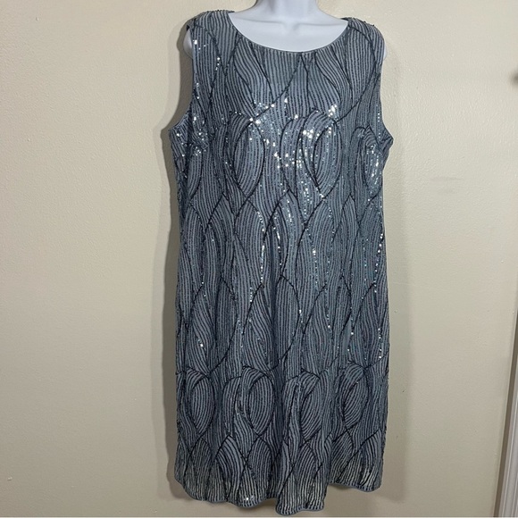 Elegant Fully Sequin Dress Plus Size 2X Stretch Slate Blue Formal Party Holiday - Picture 4 of 8
